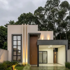 Vertical Accent Entry With Cozy Carport