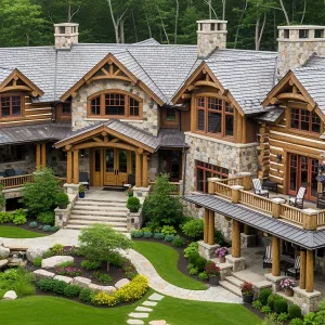 Rustic Stone-Wood Retreat with Lush Gardens