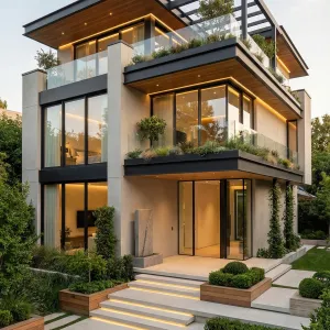 Terraced Garden Tower With Glowing Edges