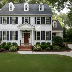 Dormered Colonial with Charcoal Shutters