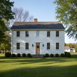 White Clapboard Classic With Central Hearth