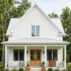 White Gable Cottage With Porch Swing