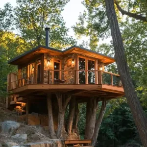 Treehouse-inspired Elevated Dwelling With Rope Bridge