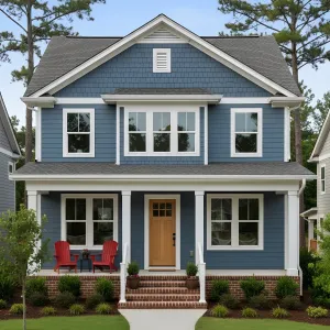 Bay Blue Porch With Honey Door