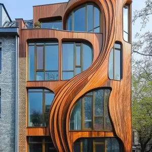 Wavy Timber Cascade: Architectural Harmony