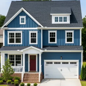 Blue Dream House with a Dash of Brick