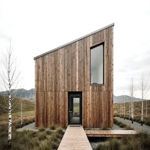 Wood Slat Wizardry: Cabin’s Lofty Dance