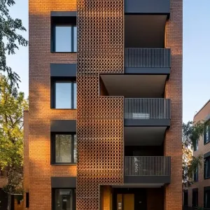Stylish Brick Facade with Geometric Flair