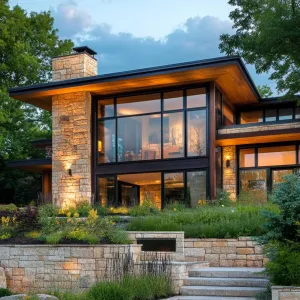Mixed Wood and Stone Façade