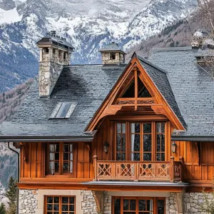 Slate Roof With Dormer Windows and Intricate Wood Carvings