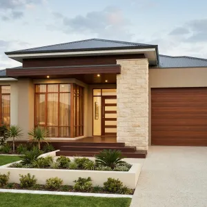 Stone Promenade Home With Timber Embrace