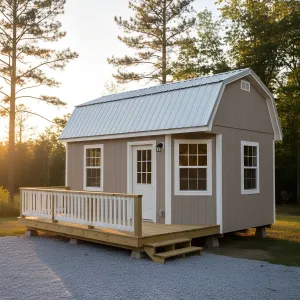 Gambrel Porch Cabin With Metal Roof