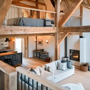 Lofted Interior with Wooden Beams