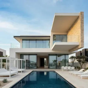 Cantilever Court Villa With Stone Wing