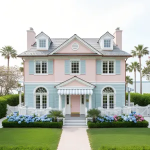Pastel Portico Cottage With Striped Awning