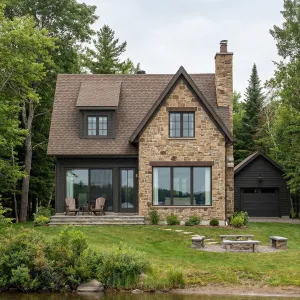 Gabled Stonefront Lakeside Retreat