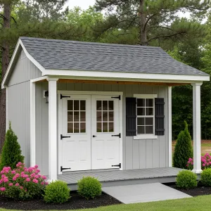 Stylish Gray Shed With Cozy Porch