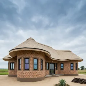 Curved Brick Haven With Sculpted Roof