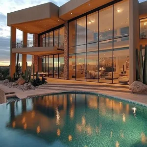 Sophisticated Sunset Oasis with Reflective Pool