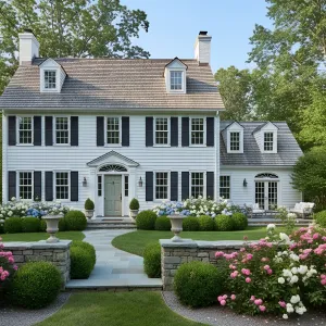 Federal Revival With Boxwood Borders