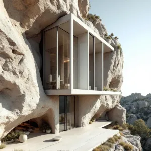 House Perched on Rocky Cliff