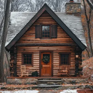 Log Cabin Amid Wintry Woods