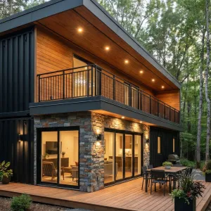 Stacked Forestline Container Home Terrace
