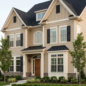 Layered Eaves On Honeyed Siding