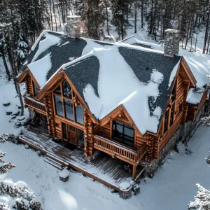 Wintertime Lodge: A Snowy Log Symphony