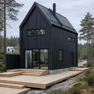 Midforest Obsidian Cabin With Tiered Decks