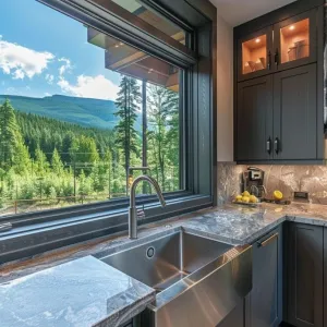 Framed Mountain Views Above the Sink