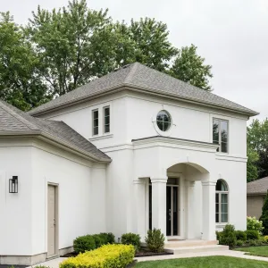Neoclassical Towered White Stucco Residence