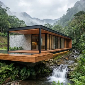 Streamside Canopy Glass Pavilion Retreat