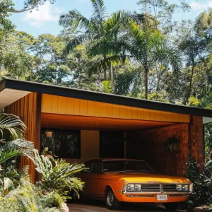 Sun-Kissed 70s Hideaway: Palm Fronds and Retro Rides