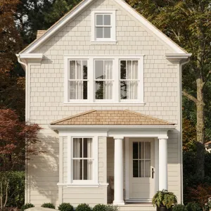 Cream Shingle Porch Columned Cottage