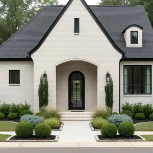 Cream-Brick Tudor With Steel Arch
