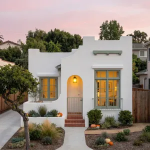 Pastel Framed Sunset Spanish Cottage