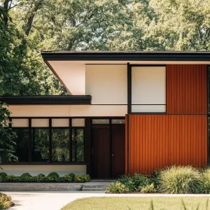 Rust Orange and Cream With Dark Wood Panels