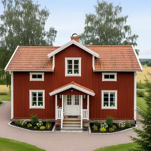 A Cheerful Crimson Chalet Amidst Fields