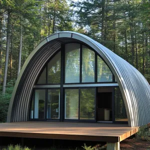 Curved Cuddle Cabin Among Conifers