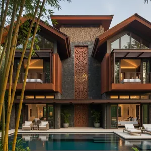 Volcanic Stone Chic: A Tropical Facade with Flair