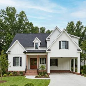 Bright Farmhouse Front With Side Carport