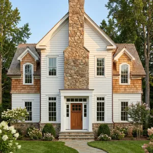 Stone-Chimney Cottage With Shiplap Charm