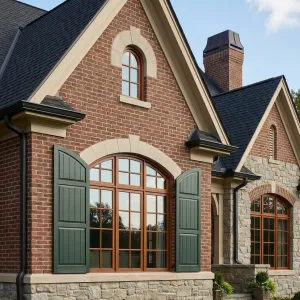 Storybook Brick Gable With Green Shutters