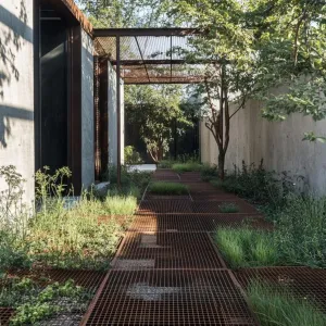 Rustic Grate Stroll Through Leafy Haven