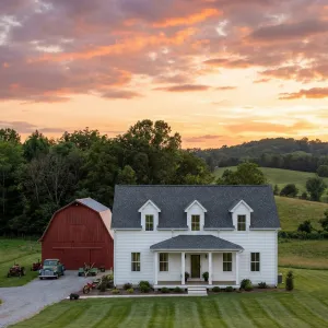 Sunrise Homestead With Classic Red Barn