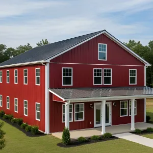 Bold Scarlet Barndominium Haven
