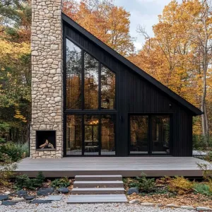 A-Frame Charcoal Sanctuary With a Cozy Chimney