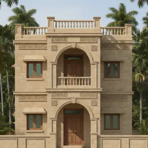 Palmside Sandstone Villa With Arched Balcony