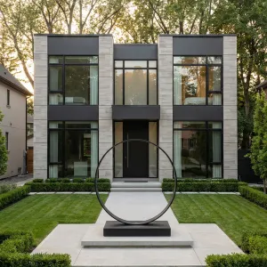 Minimalist Manor With Sculpted Entry Lawn